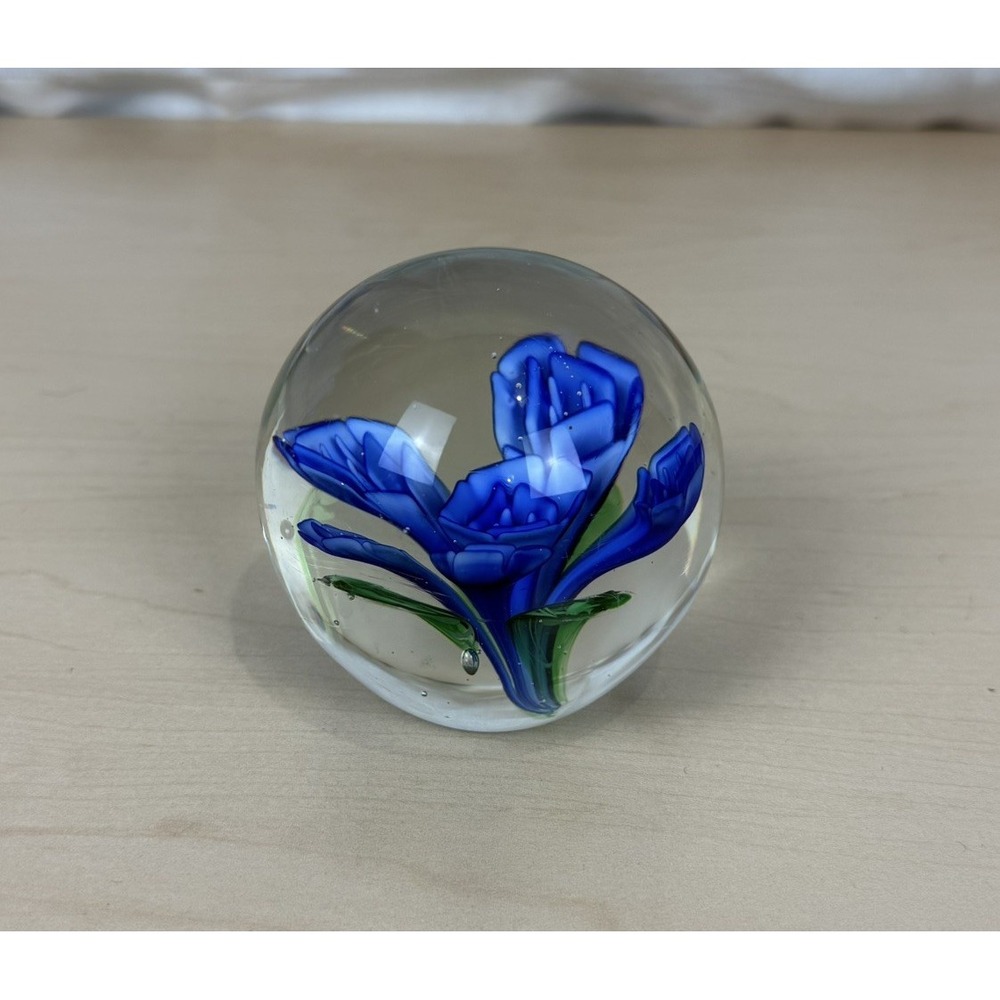 Art‎ Glass Paperweight Flower Purple blue Floral